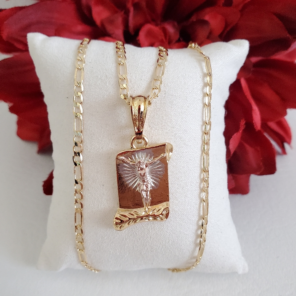 Jesus Tri Color Script Gold Plated Necklace